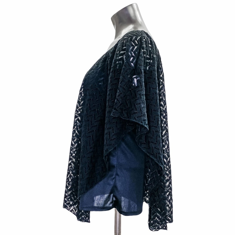 BRITTANY Black Crochet Cape Overlay Knit Blouse - Picture 3 of 10